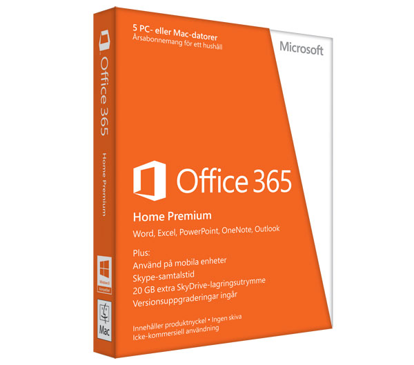 Microsoft Office 365 Home Premium Retail Swe- Abonnemangslicens ( 1 år ) -  upp till 5 datorer - Elekronisk leverans