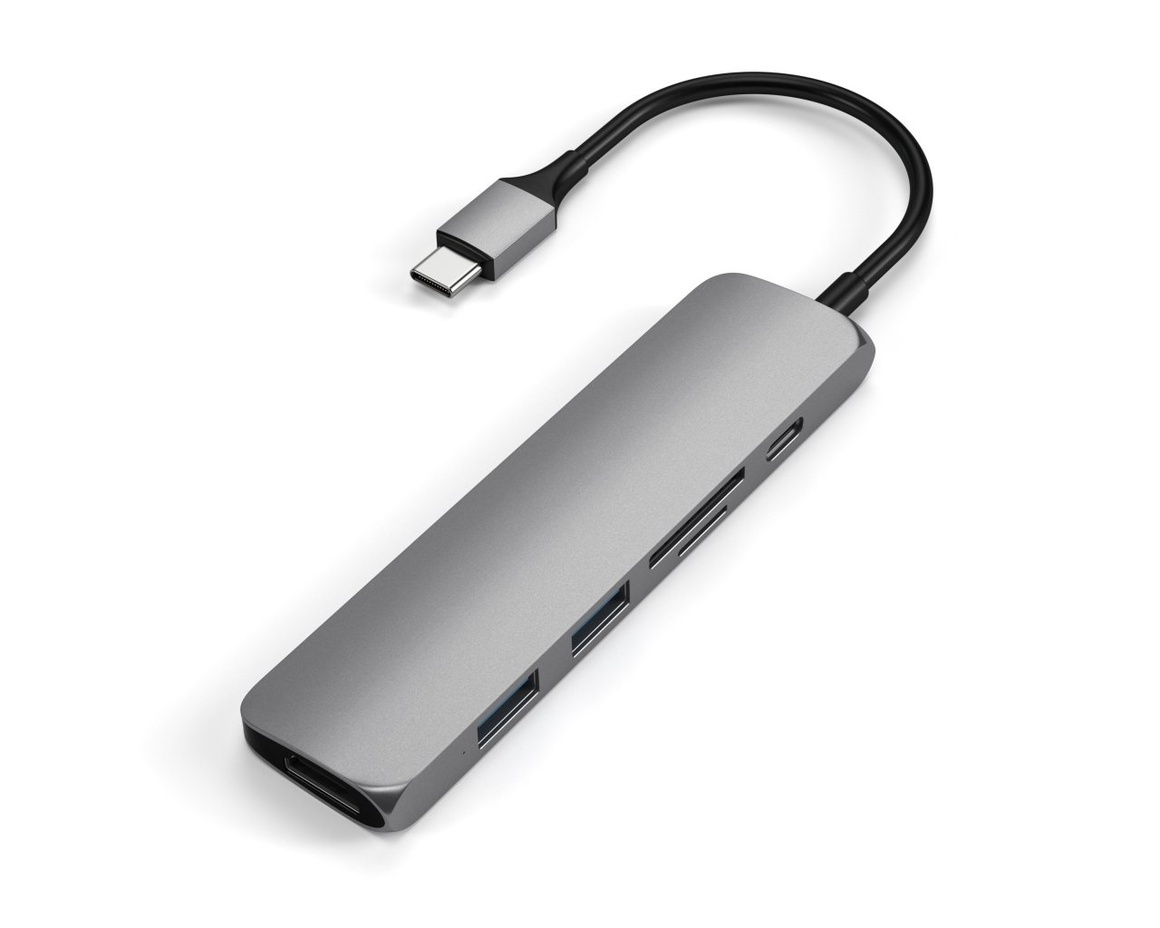 Satechi Slim USB-C MultiPort Adapter V2 med HDMI, USB 3.0 portar samt kortläsare Rymdgrå