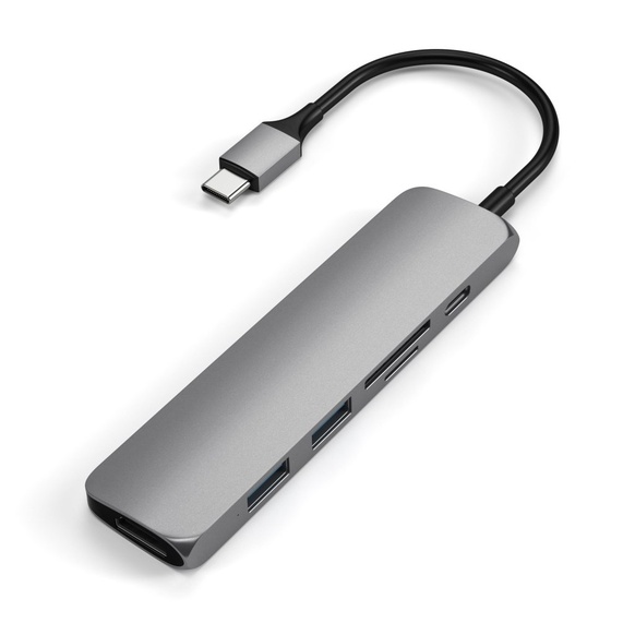 Satechi Slim USB-C MultiPort Adapter V2 med HDMI, USB 3.0 portar samt kortläsare Rymdgrå