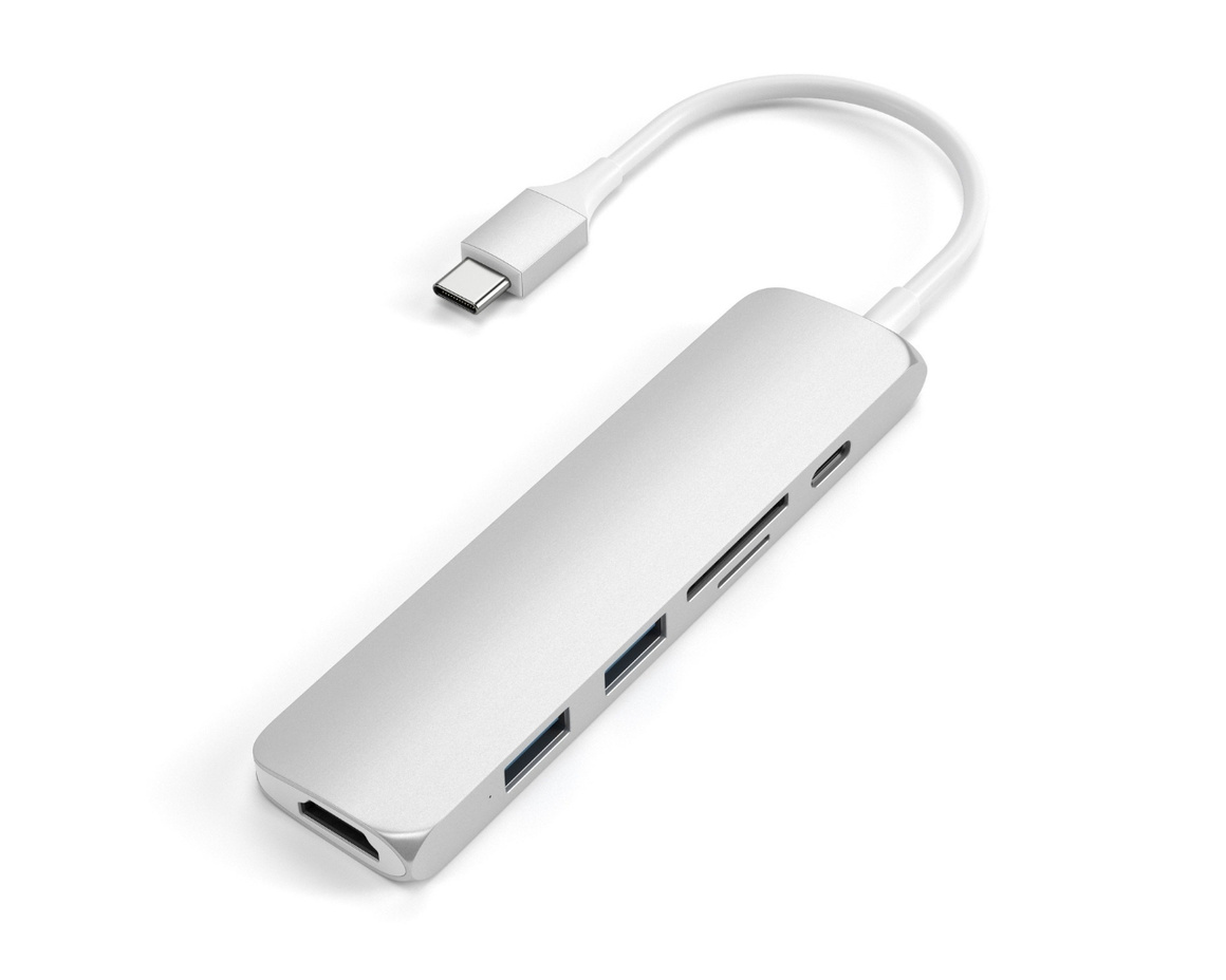 Satechi Slim USB-C MultiPort Adapter V2 med HDMI, USB 3.0 portar samt kortläsare Silver