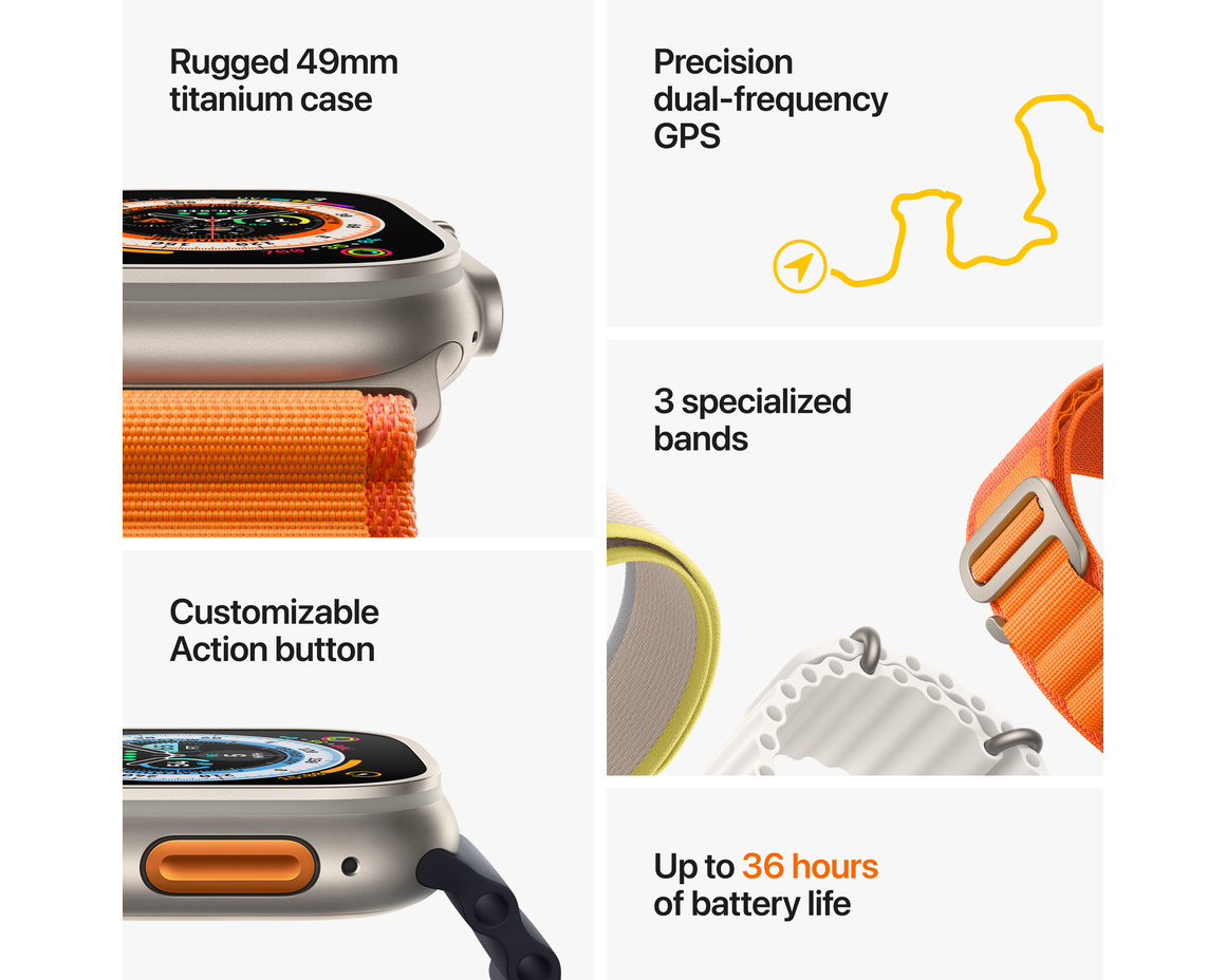Apple Watch Ultra med Bergsloop Stjärnglans Medium