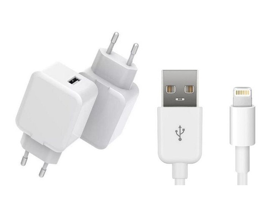 USB Charger för iPhone & iPad 12W, Single USB-A med 1 m lightning Cable