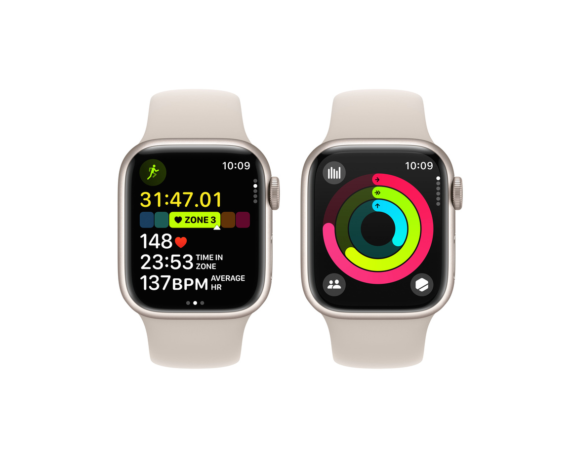 Apple Watch Series 9 Aluminiumboett Stjärnglans 45mm GPS + Cellular S/M