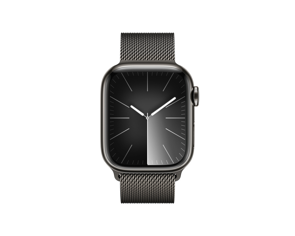 Apple Watch Series 9 Rostfri Stålboett med Milanesisk Loop Grafit 41mm