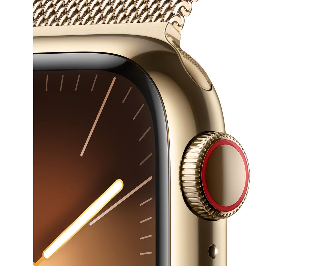 Apple Watch Series 9 Rostfri Stålboett med Milanesisk Loop Guld 41mm