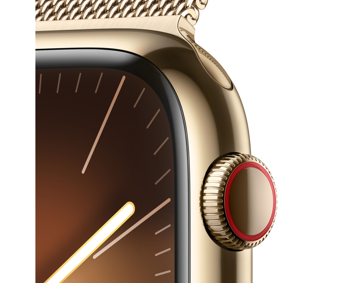 Apple Watch Series 9 Rostfri Stålboett med Milanesisk Loop Guld 45mm